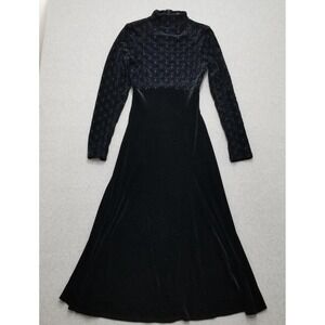 Casadei Dress Womens Small Black Embroidered Floral Velour‎ Zip Mock Neck